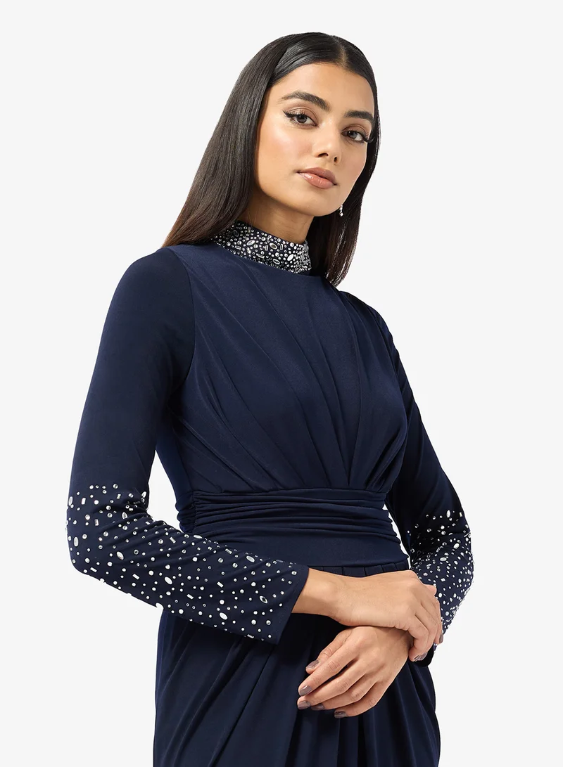 Khizana  Draped Dress With Embellished Neck for Women | Best Price UAE